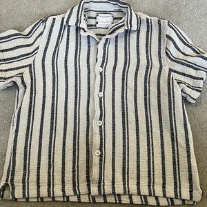 Denim & Flower Black and Cream Striped Short-Sleeve Button-Up Shirt